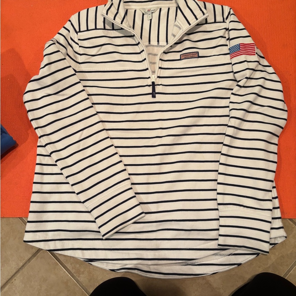 Vineyard Vines Black and White Striped Pullover Quarter Zip